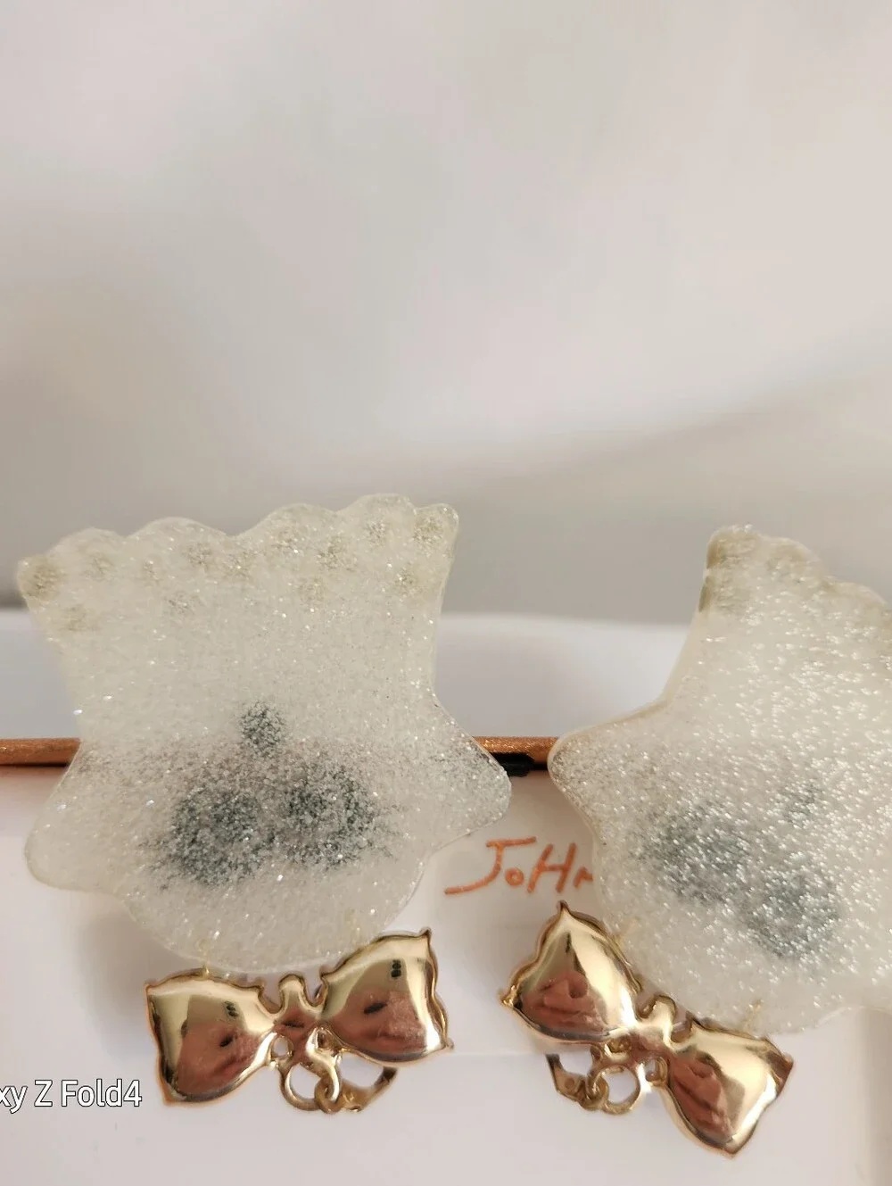 Betsey Johnson Pink Crystal Bow Ghost Drop Earrings